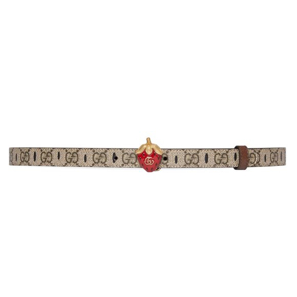 GUCCI BELT GG SUPREME CANVAS STRAWBERRY ENAMEL BUCKLE w DOUBLE G sz 100 / 40 - Picture 2 of 12